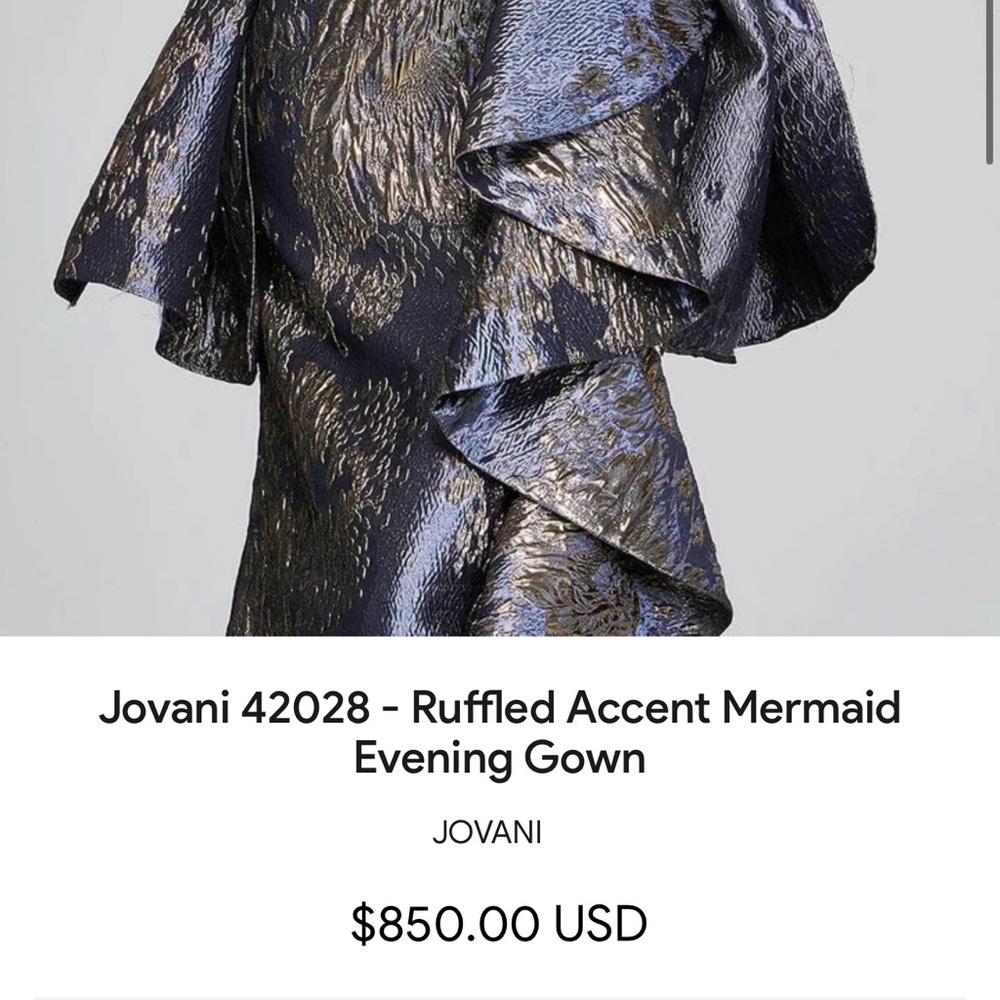 JOVANI Ruffled Accent Mermaid Evening Gown Gray and Gold with custom bolero - Picture 3 of 14